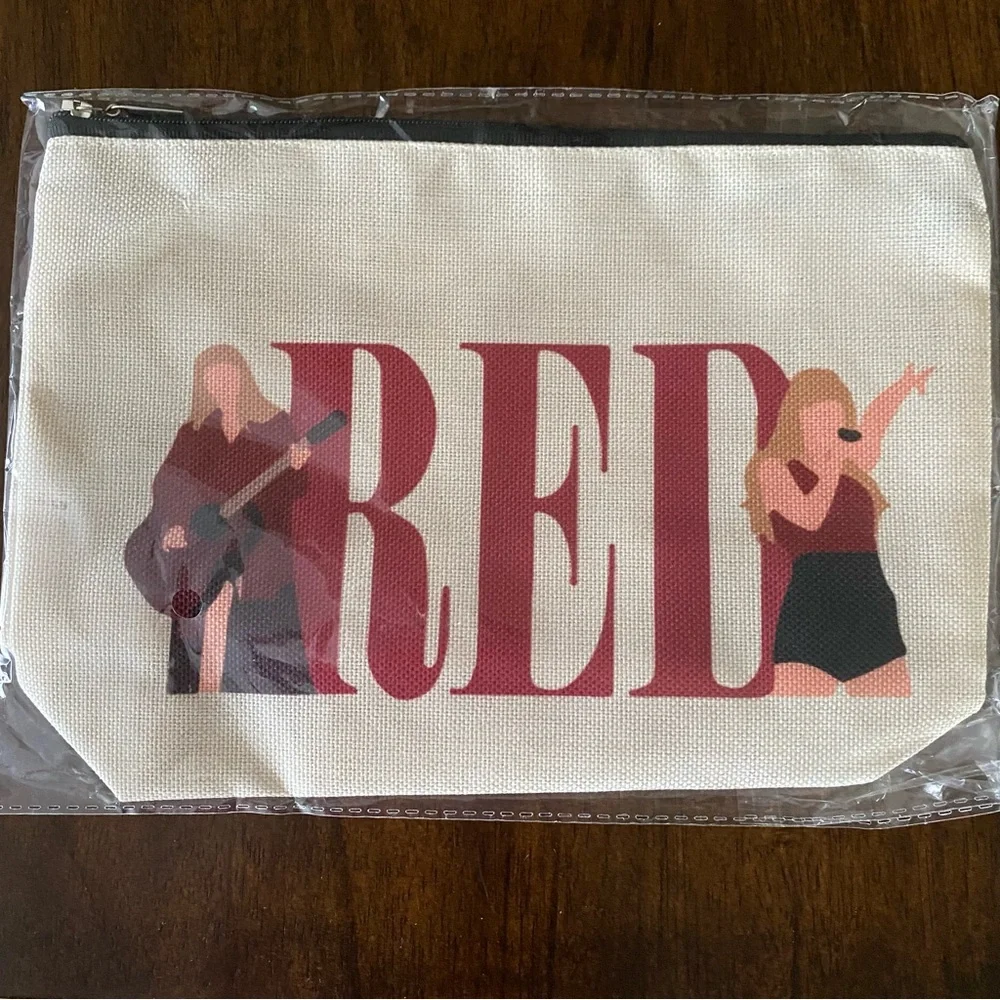Cosmetic/ Travel Bag with Zipper & Print of Taylor Swift's Red Era Looks NEW